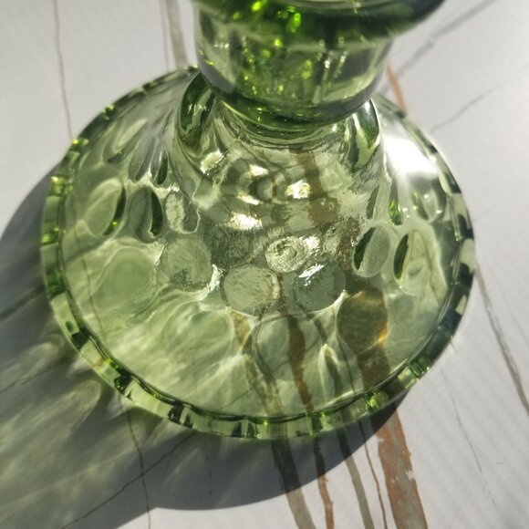 Vintage Green Glass Candle Stick Holders Set of 2 - Picture 6 of 6